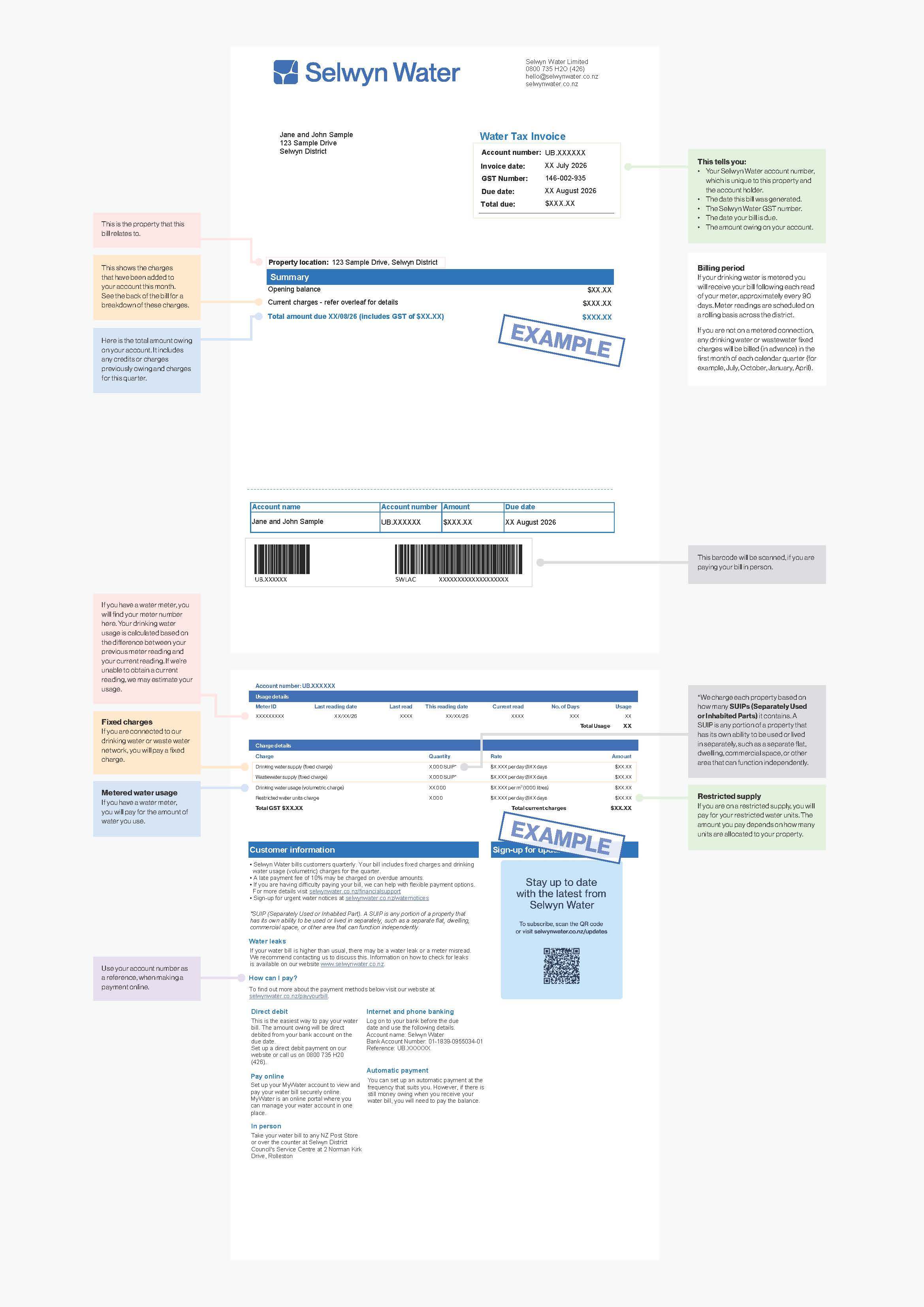 Example bill with coloured boxes to the side